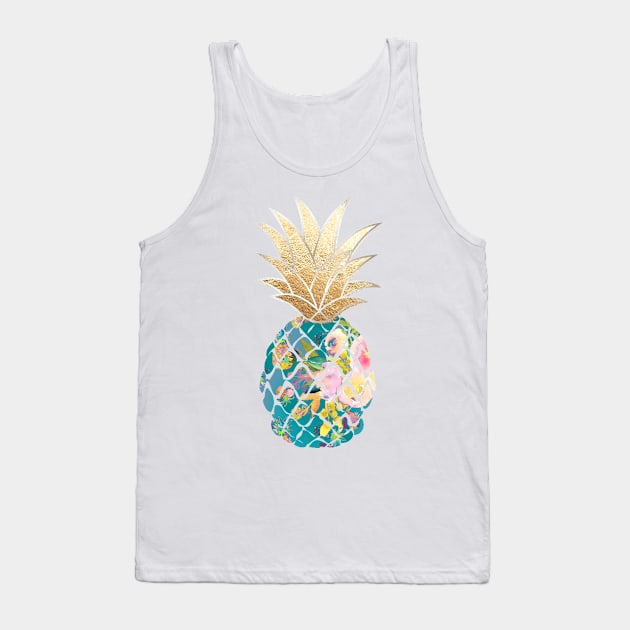 Aloha pineapple, teal + faux gold Tank Top by PixDezines